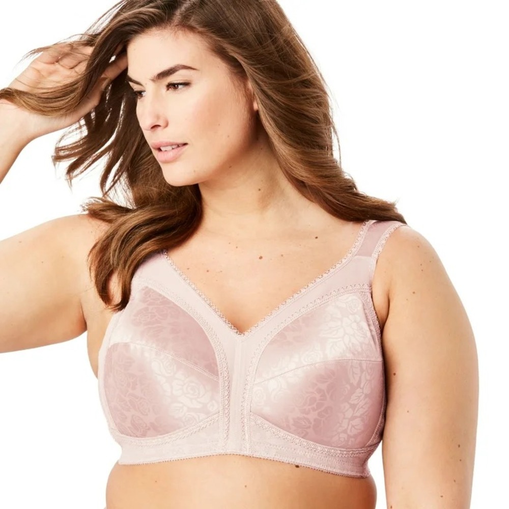 Playtex Ultimate Shoulder Comfort Bra 44DD Womens Pale Pink Satin Wireless 4693